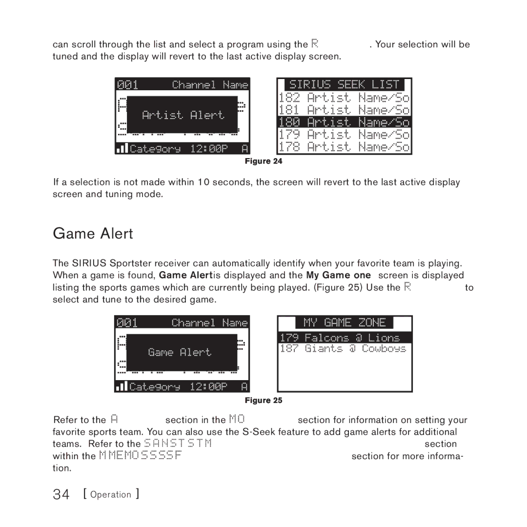 Sirius Satellite Radio 3 manual Game Alert 