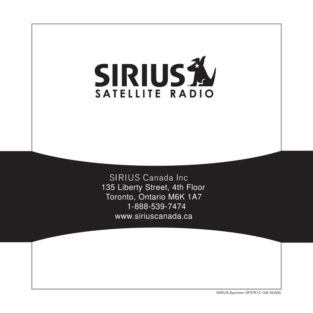 Sirius Satellite Radio 3 manual Sirius Canada Inc 