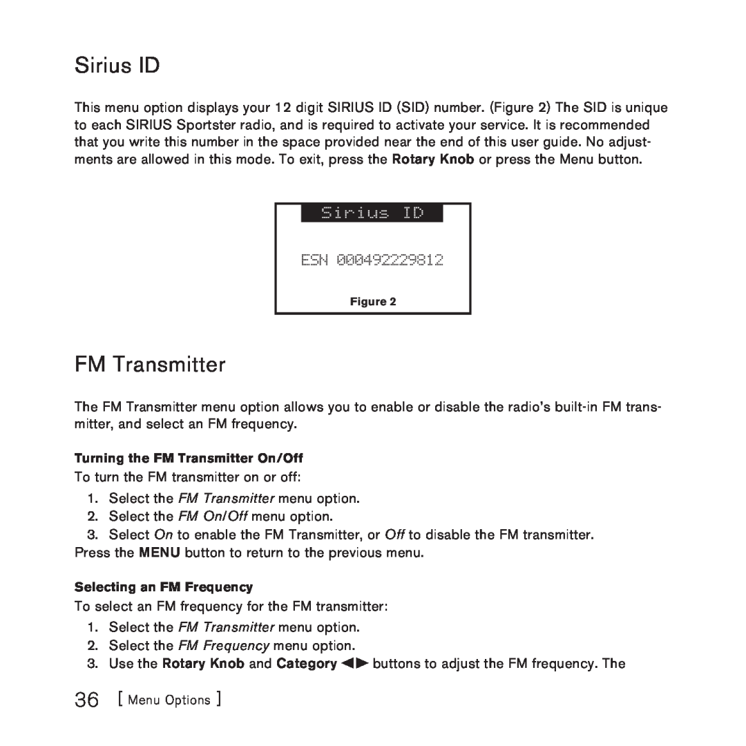 Sirius Satellite Radio 3 manual Sirius ID, FM Transmitter 