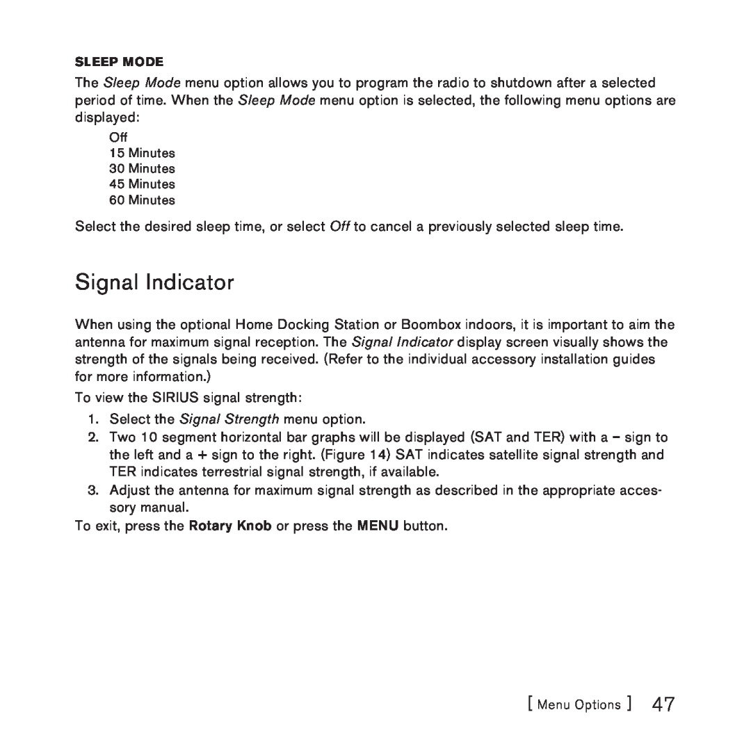 Sirius Satellite Radio 3 manual Signal Indicator 