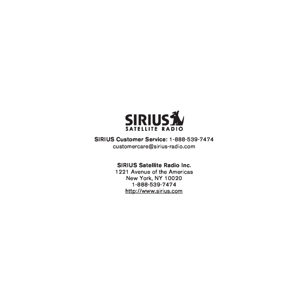Sirius Satellite Radio 3 manual SIRIUS Customer Service 