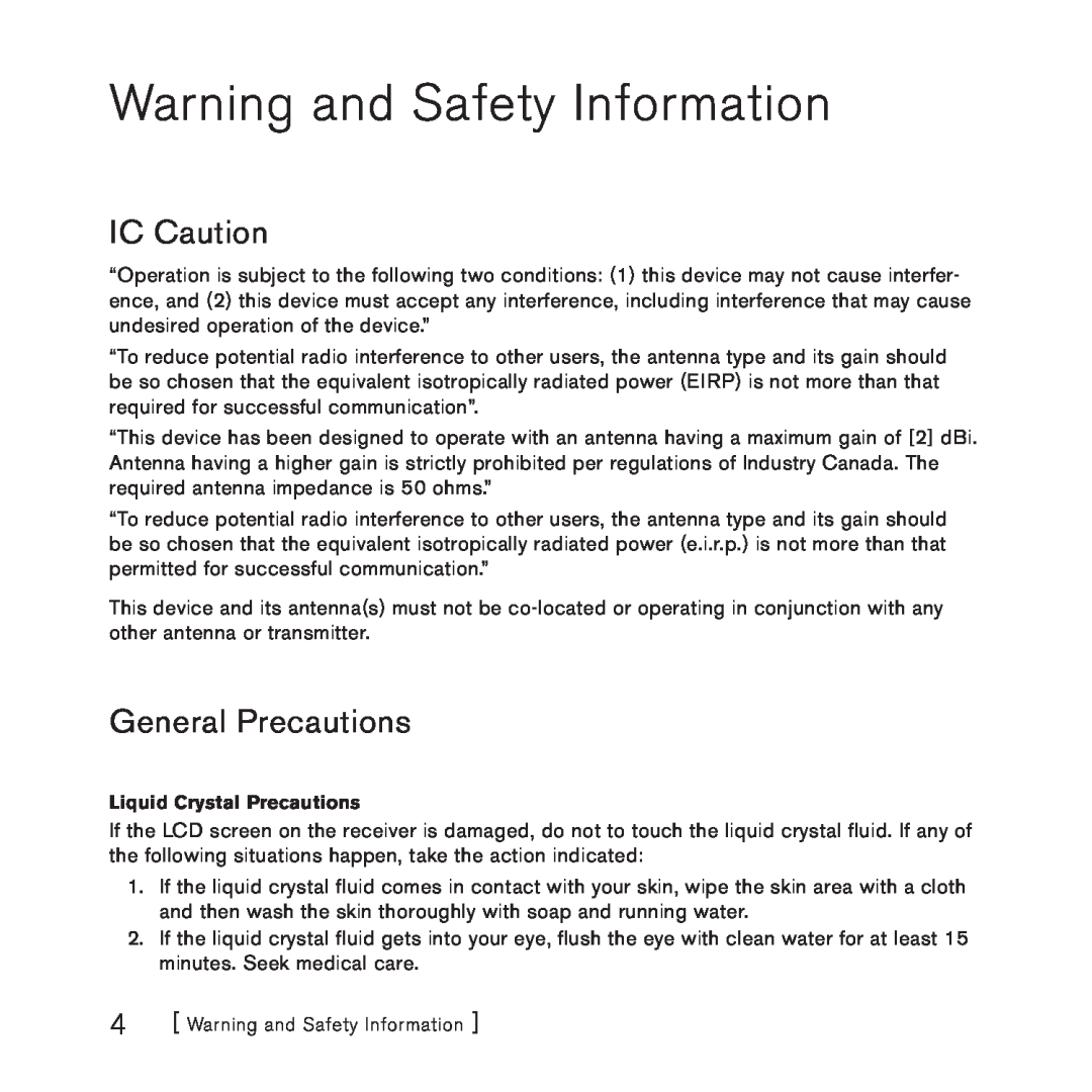 Sirius Satellite Radio 3 manual Warning and Safety Information, IC Caution, General Precautions 