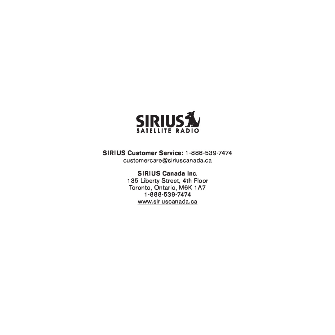 Sirius Satellite Radio 3 manual SIRIUS Customer Service, customercare@siriuscanada.ca SIRIUS Canada Inc 