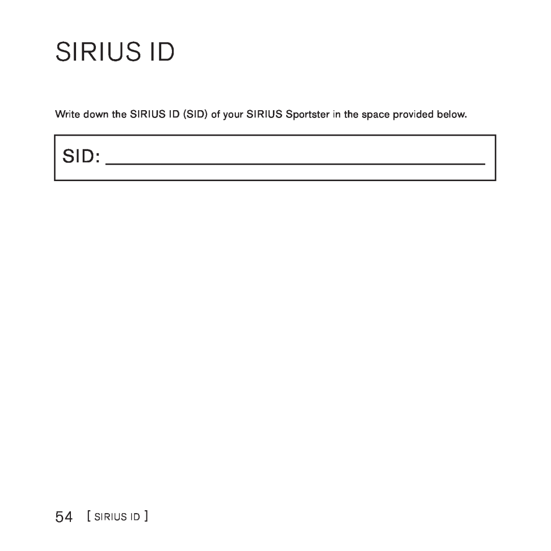 Sirius Satellite Radio 3 manual Sirius Id, Sid 