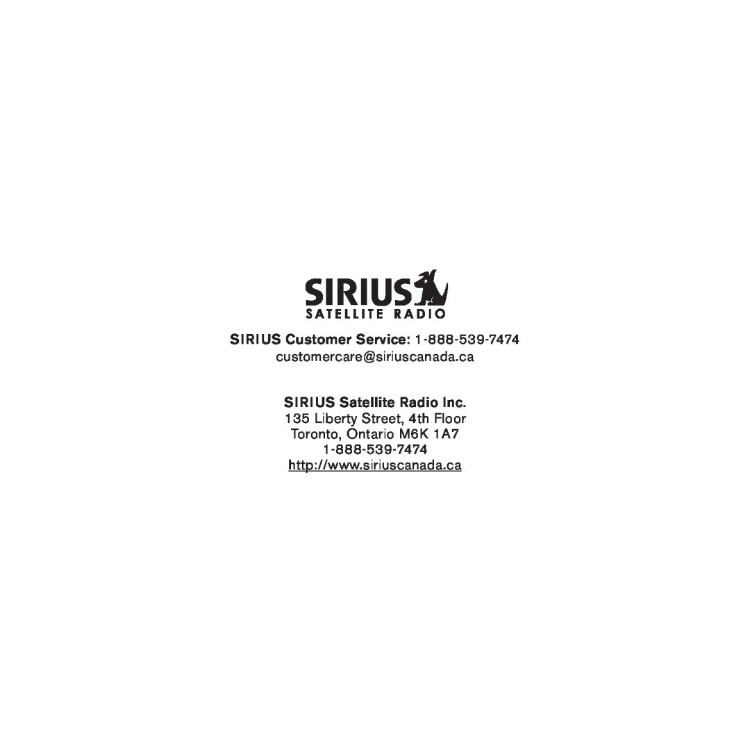 Sirius Satellite Radio 3 manual SIRIUS Customer Service, customercare@siriuscanada.ca 
