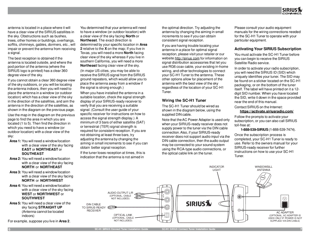 Sirius Satellite Radio 3SIR-ALP10T manual Wiring the SC-H1 Tuner, Activating Your Sirius Subscription 