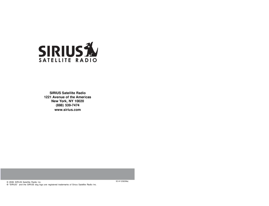 Sirius Satellite Radio SC-H1, 3SIR-ALP10T manual Sirius Satellite Radio Avenue of the Americas New York, NY 