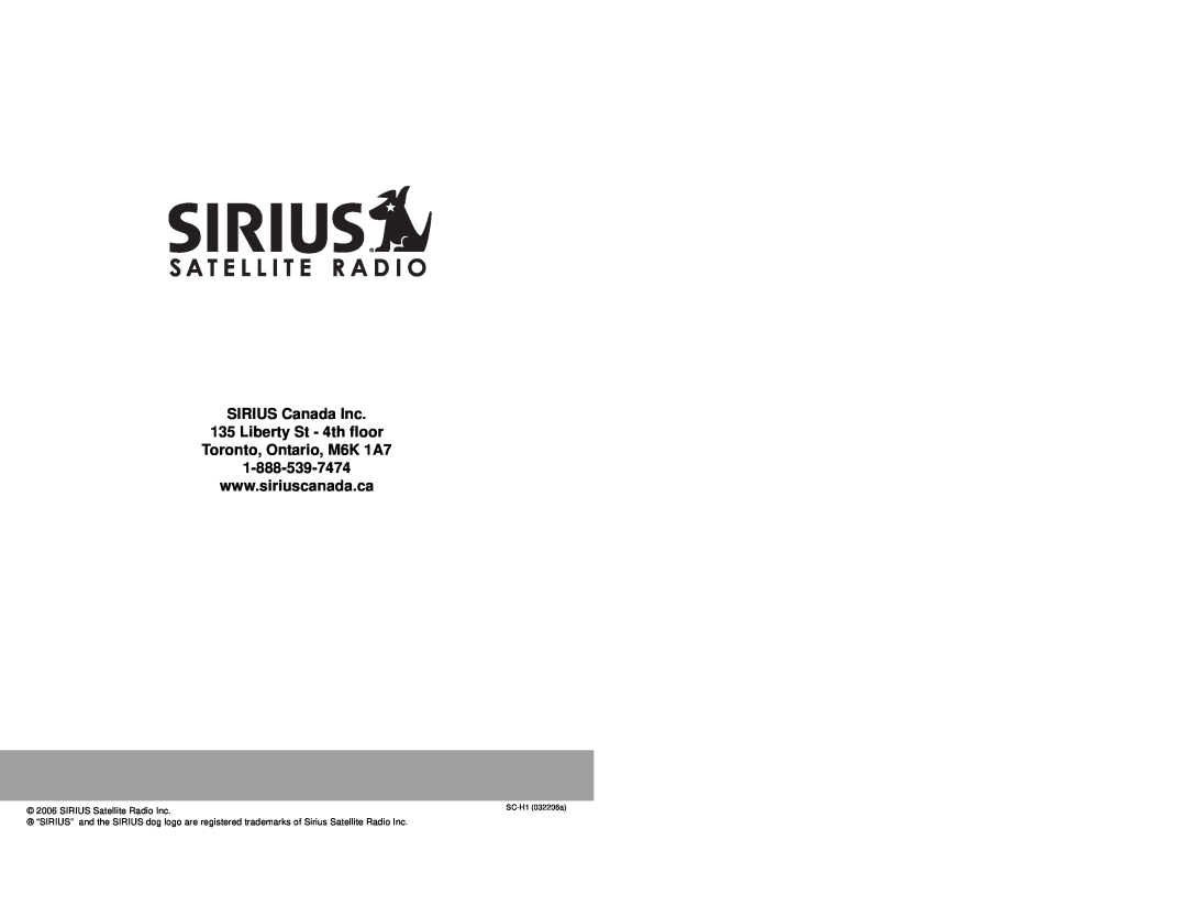 Sirius Satellite Radio 3SIR-ALP10T manual SIRIUS Canada Inc, SIRIUS Satellite Radio Inc, SC-H1032206a 