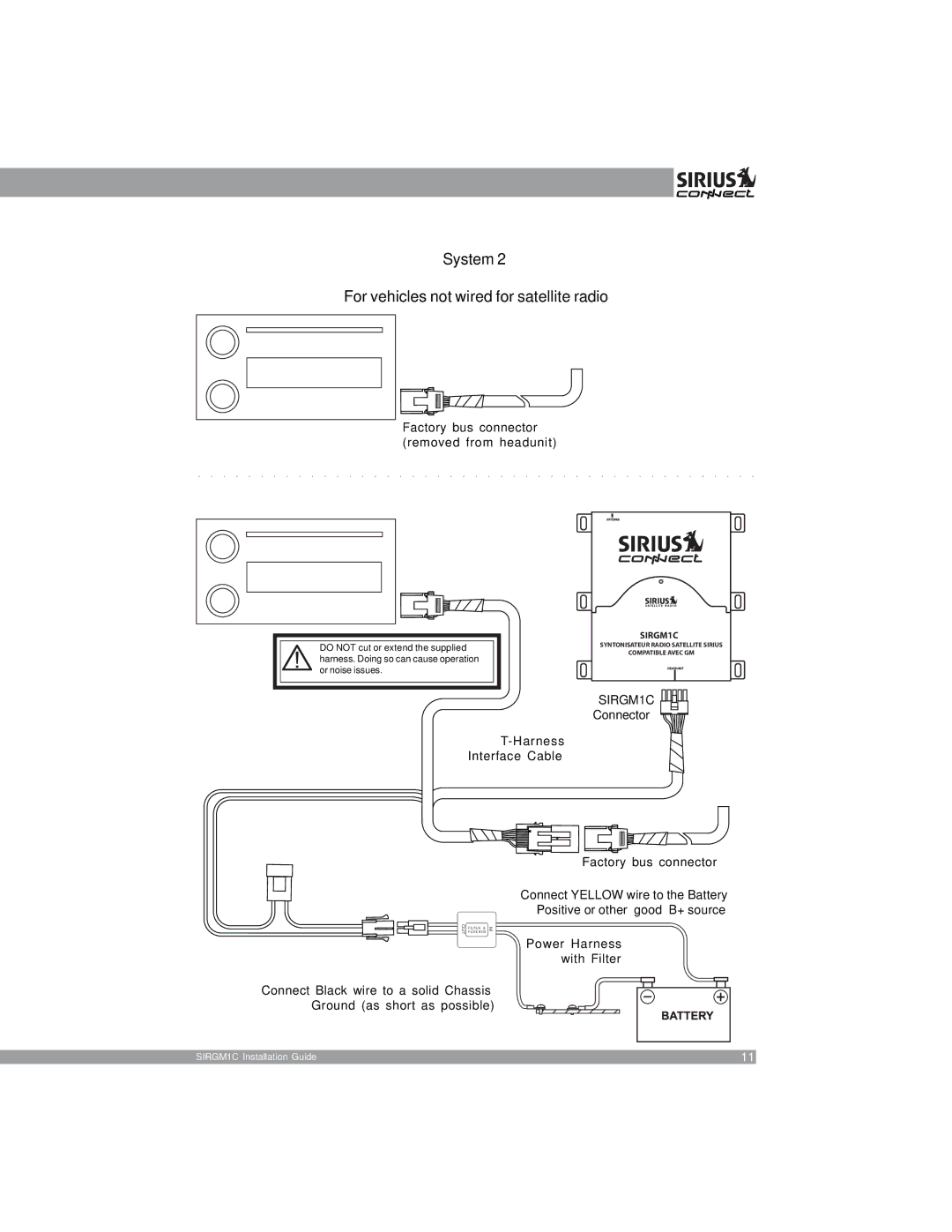 Sirius Satellite Radio 3SIR-GM1 manual For vehicles not wired for satellite radio 