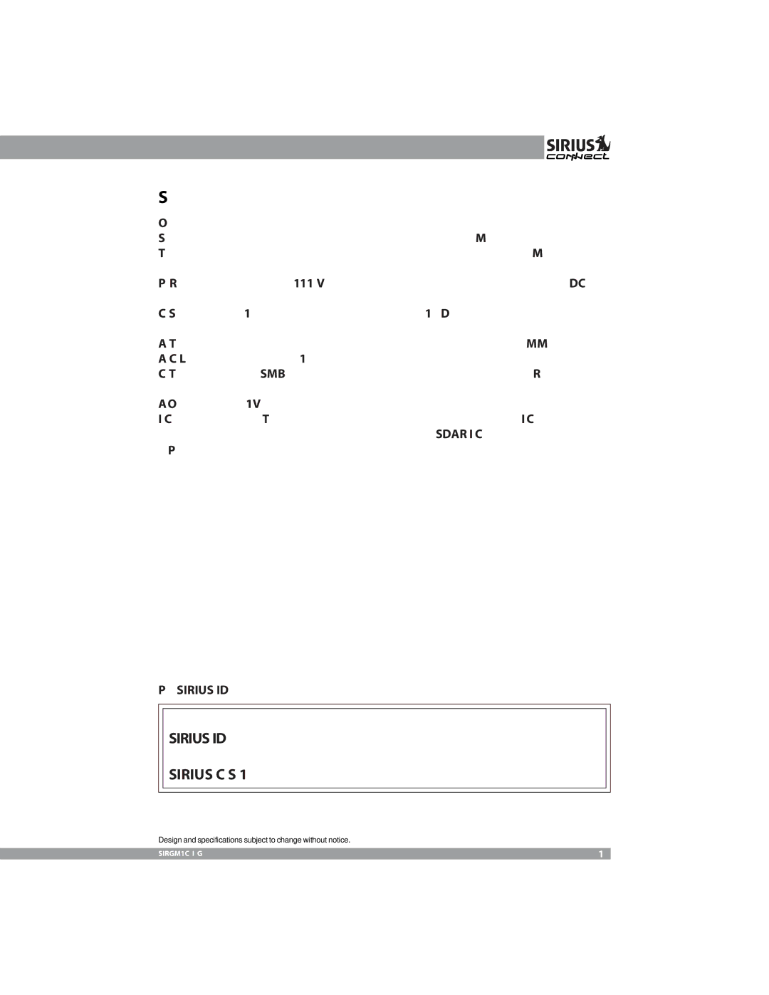 Sirius Satellite Radio 3SIR-GM1 manual Specifications, Sirius ID 