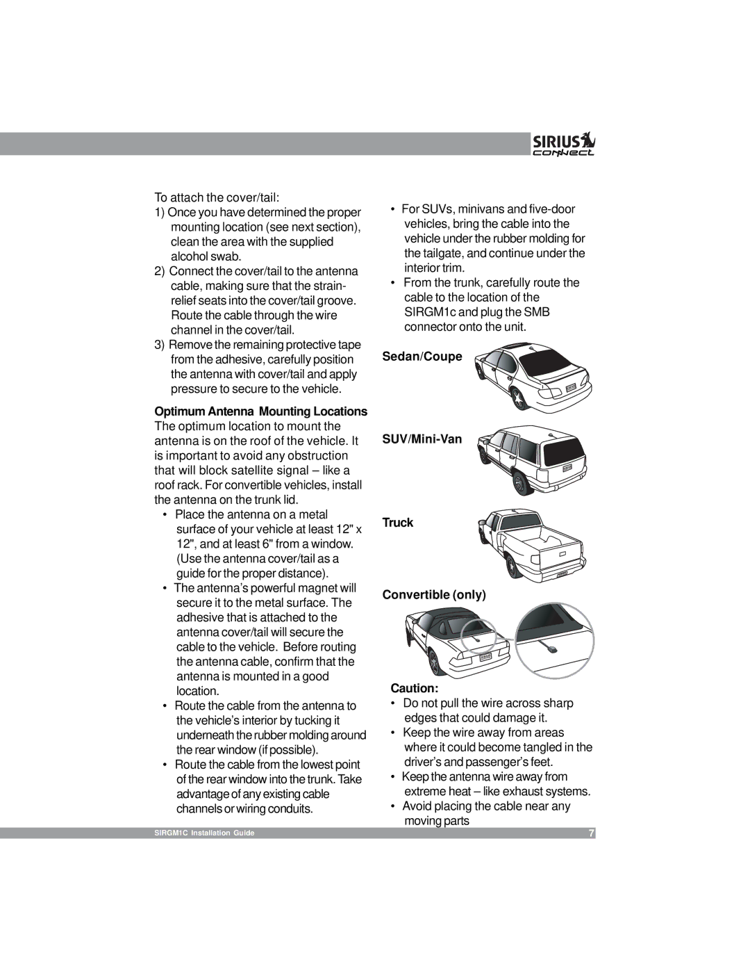 Sirius Satellite Radio 3SIR-GM1 manual Sedan/Coupe SUV/Mini-Van Truck Convertible only 