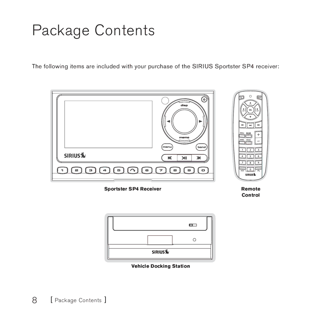 Sirius Satellite Radio 4 manual Package Contents 