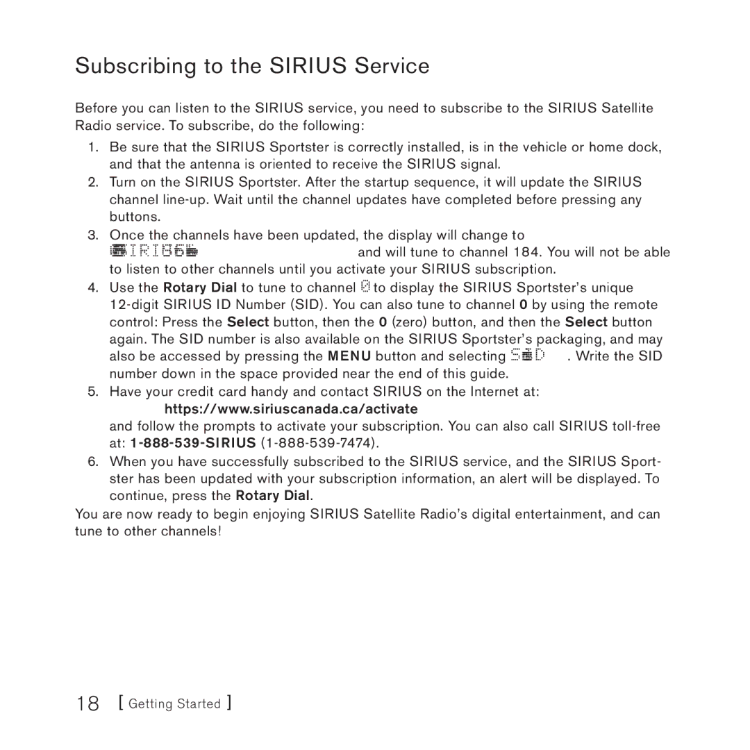 Sirius Satellite Radio 4 manual Subscribing to the Sirius Service 