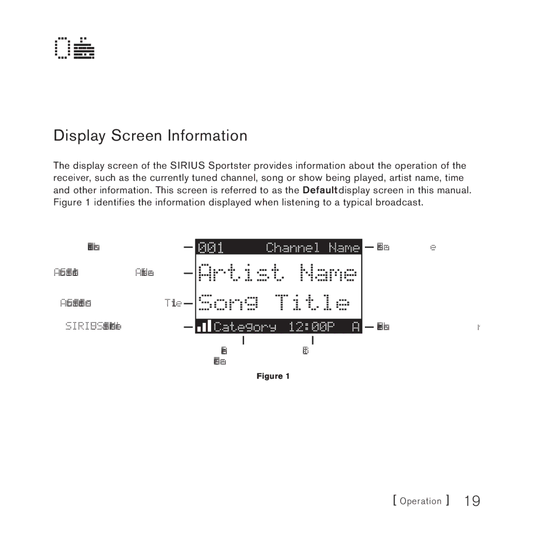 Sirius Satellite Radio 4 manual Operation, Display Screen Information 