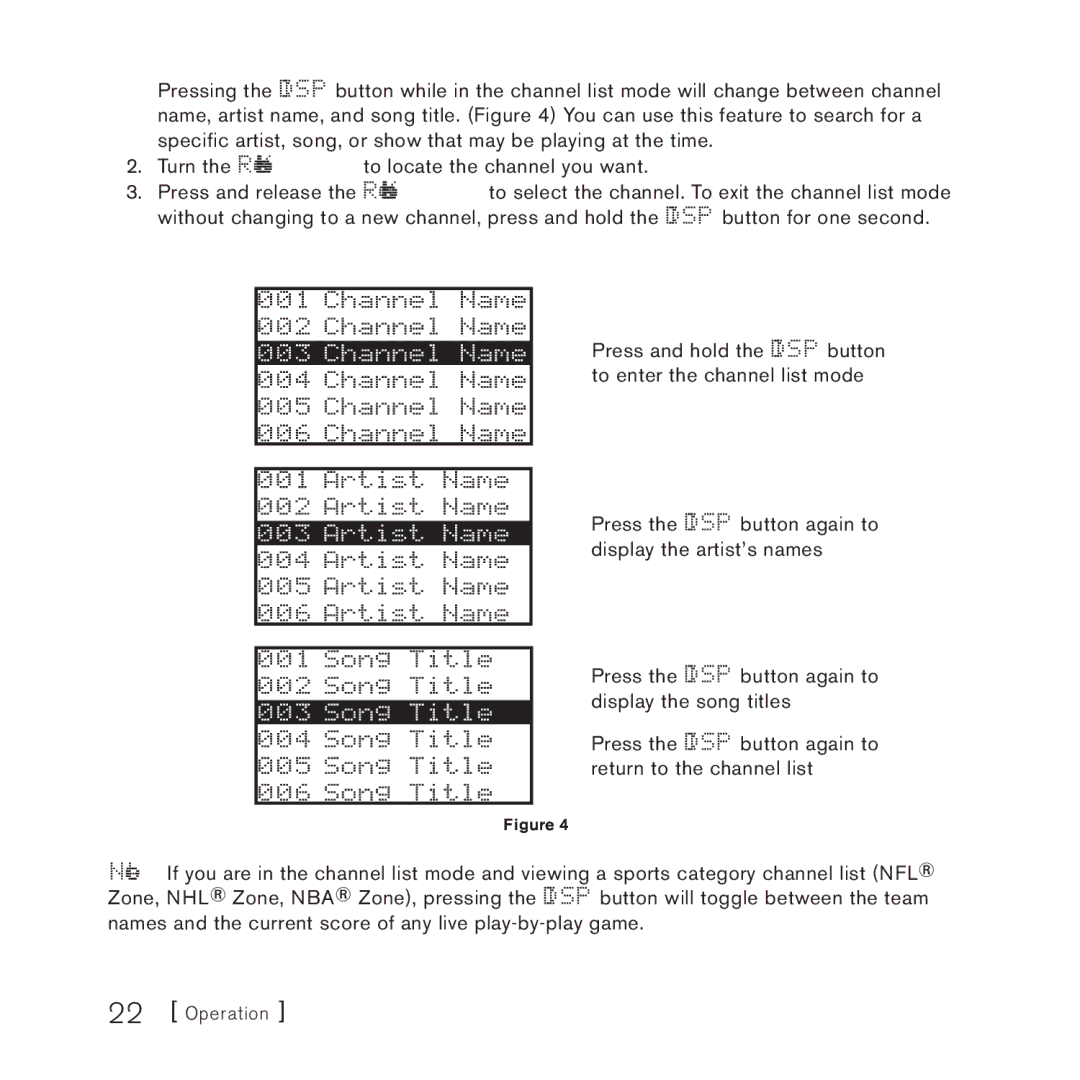 Sirius Satellite Radio 4 manual Operation 