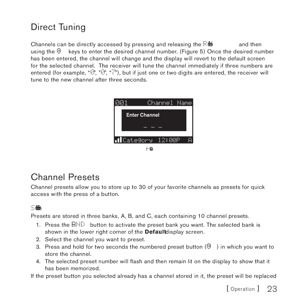 Sirius Satellite Radio 4 manual Direct Tuning, Channel Presets 