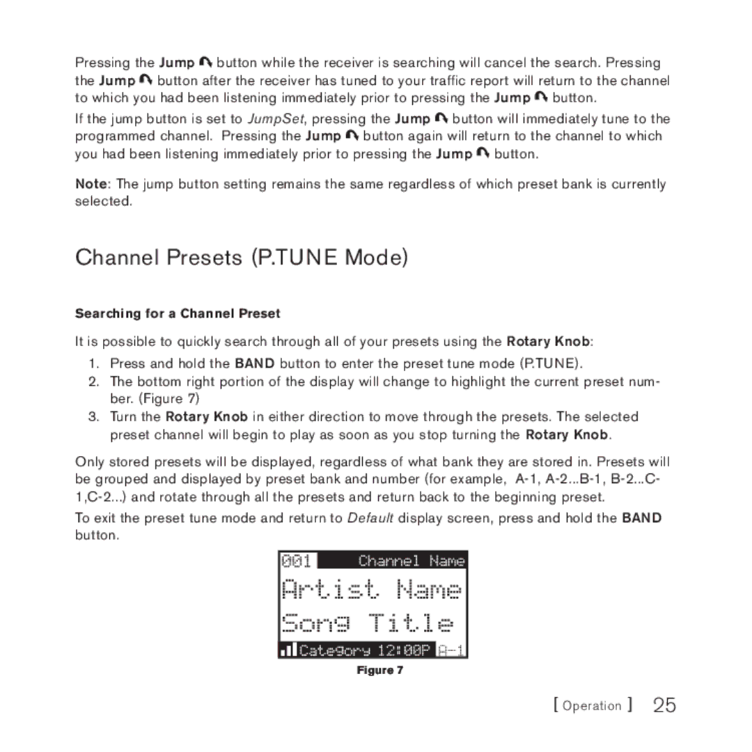 Sirius Satellite Radio 4 manual Channel Presets P.TUNE Mode 