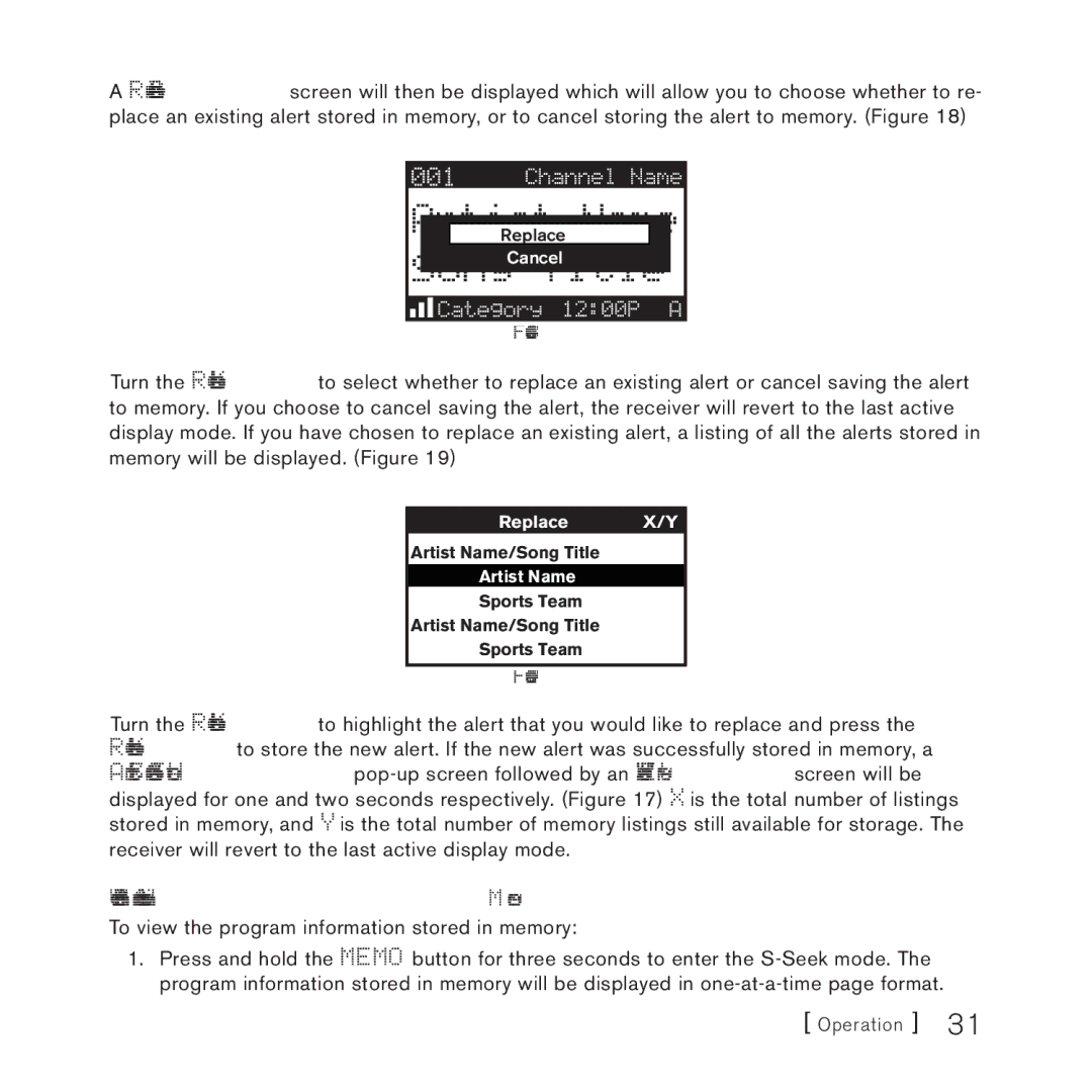 Sirius Satellite Radio 4 manual To view the program information stored in memory 