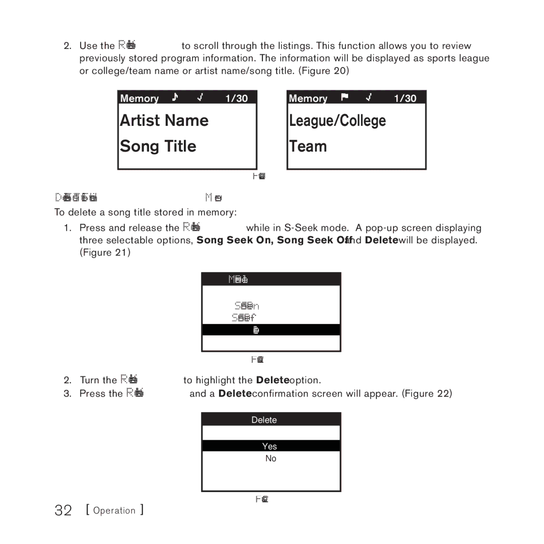 Sirius Satellite Radio 4 manual Artist Name Song Title 