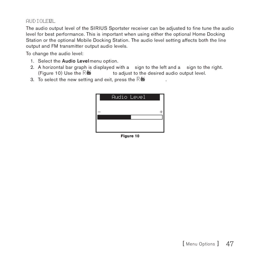 Sirius Satellite Radio 4 manual Audio Level 