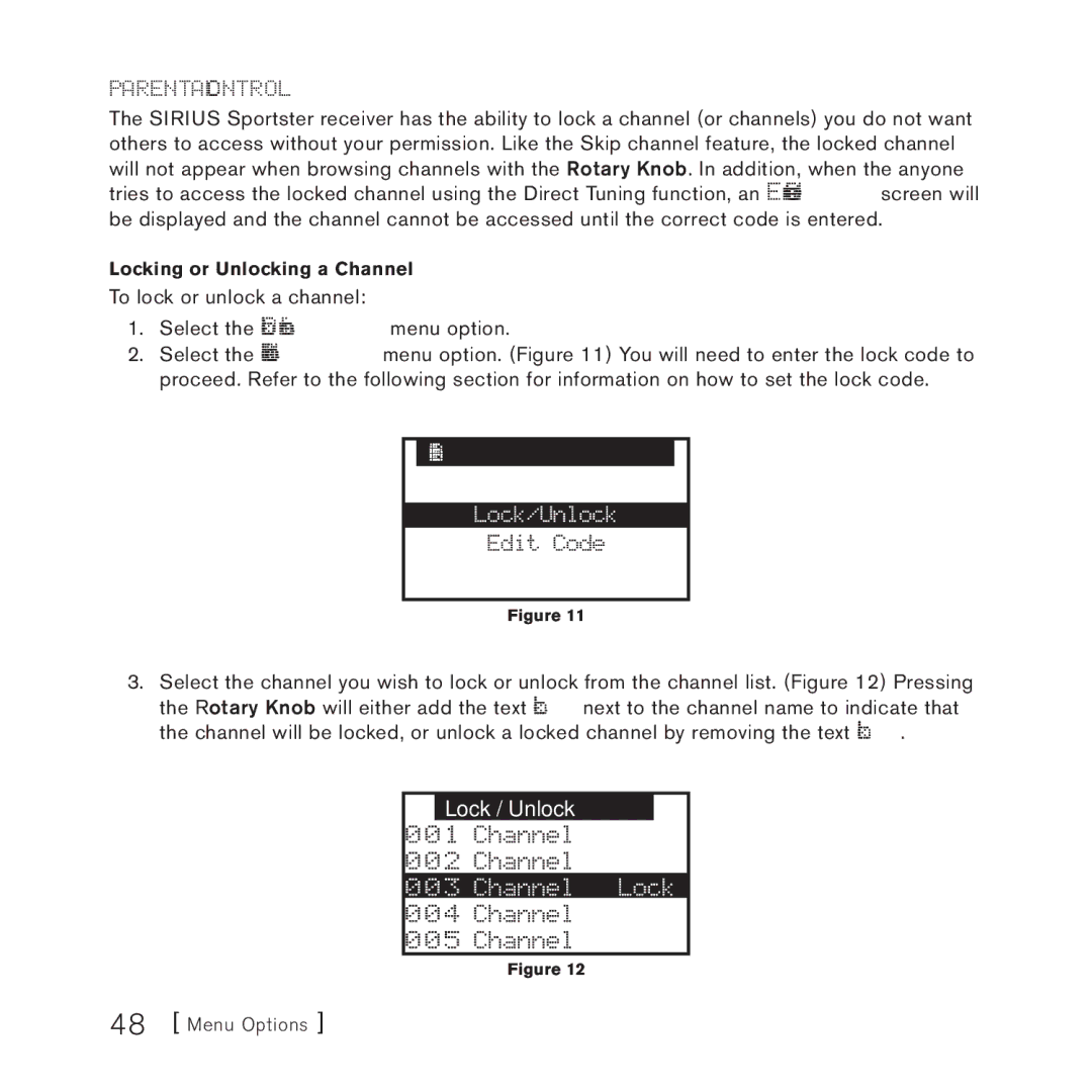 Sirius Satellite Radio 4 manual Lock / Unlock 