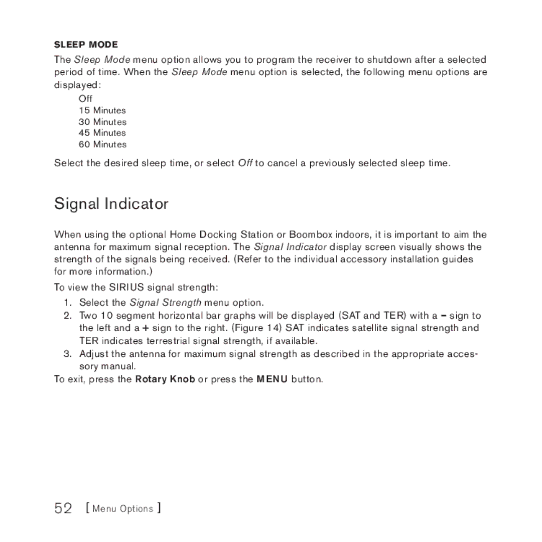 Sirius Satellite Radio 4 manual Signal Indicator 