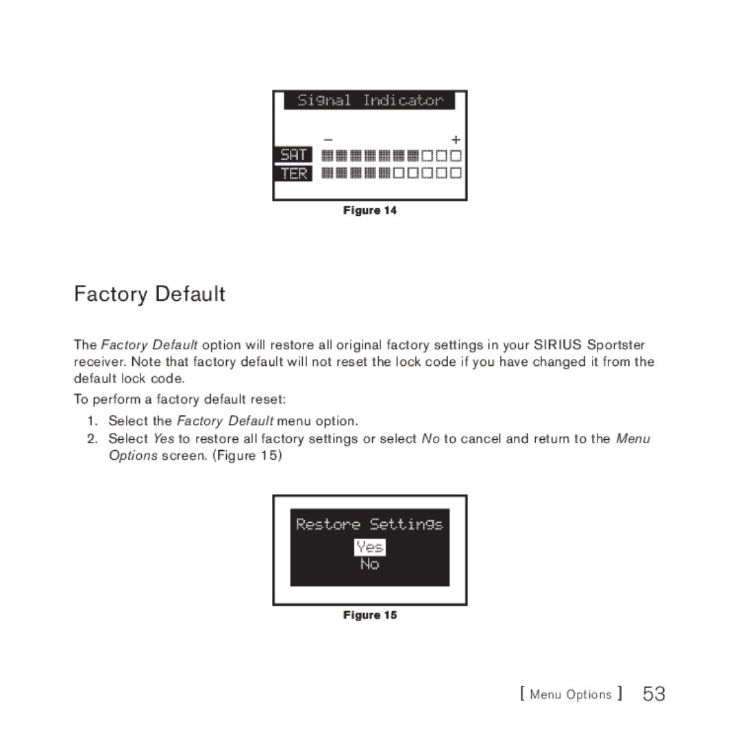 Sirius Satellite Radio 4 manual Factory Default 