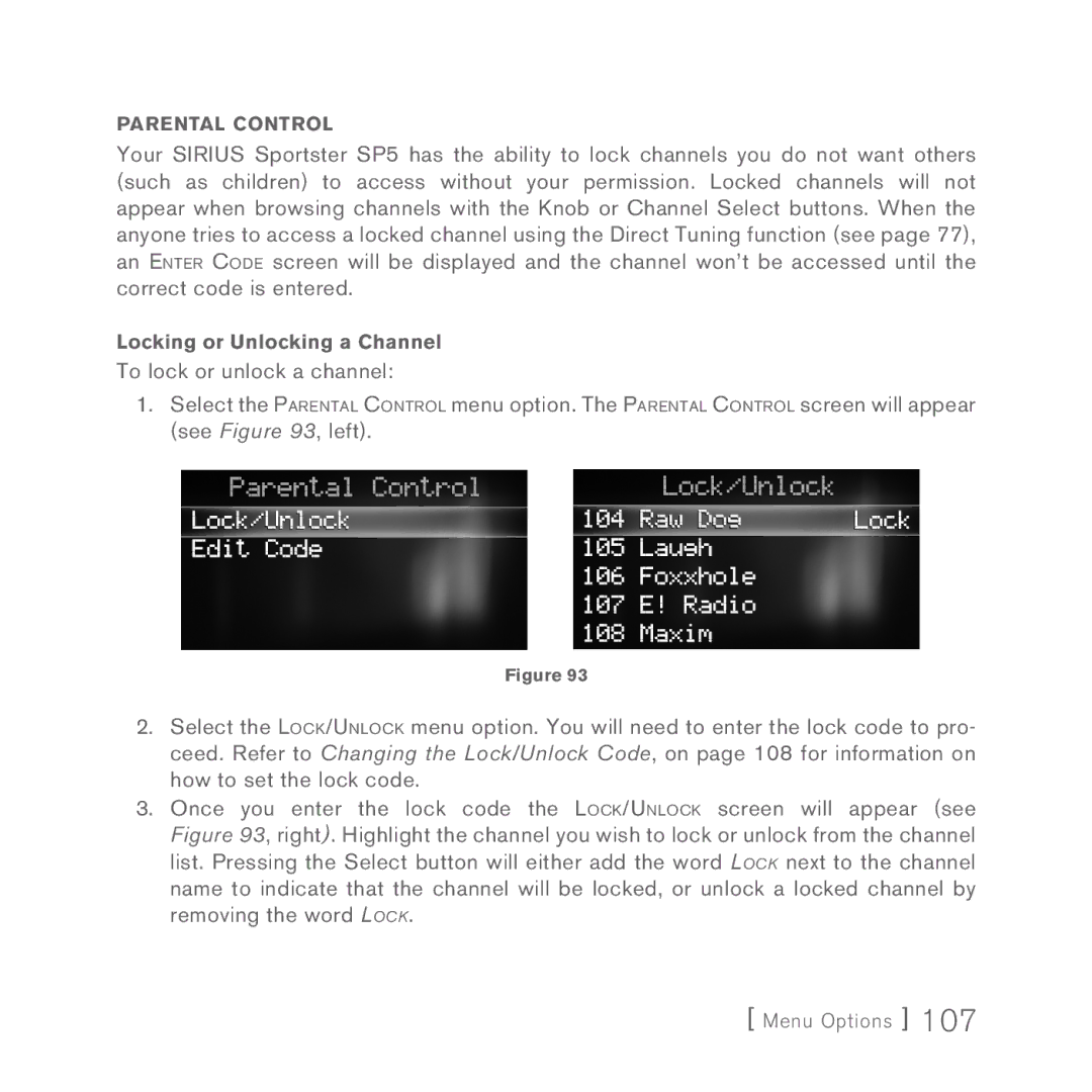 Sirius Satellite Radio 5 manual Parental Control 