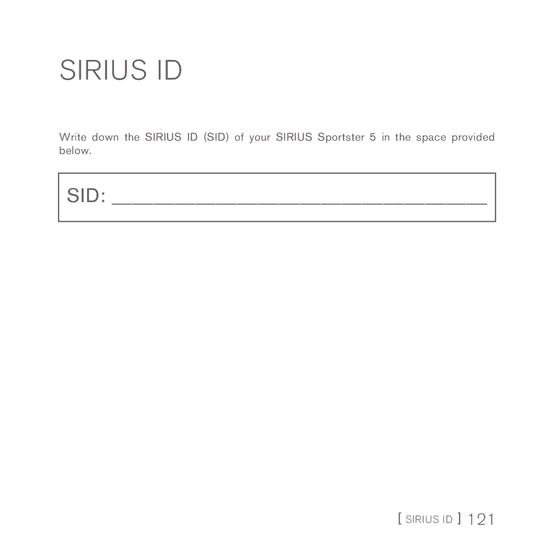 Sirius Satellite Radio 5 manual Sirius ID 