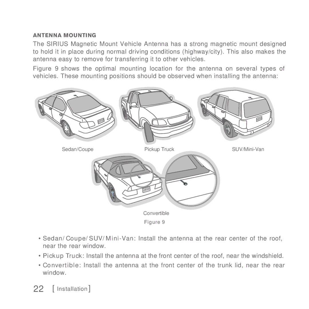 Sirius Satellite Radio 5 manual Antenna Mounting 