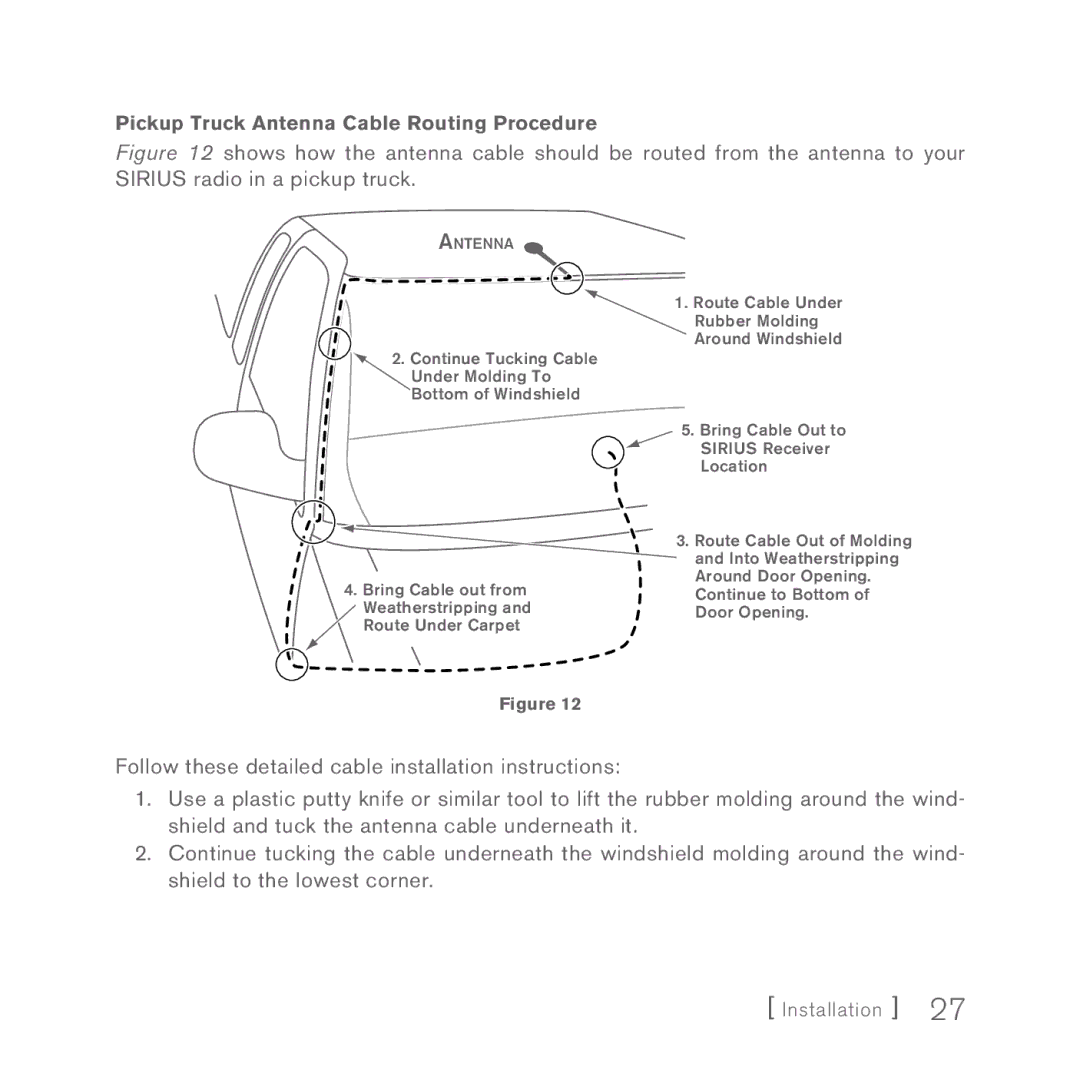 Sirius Satellite Radio 5 manual Pickup Truck Antenna Cable Routing Procedure 