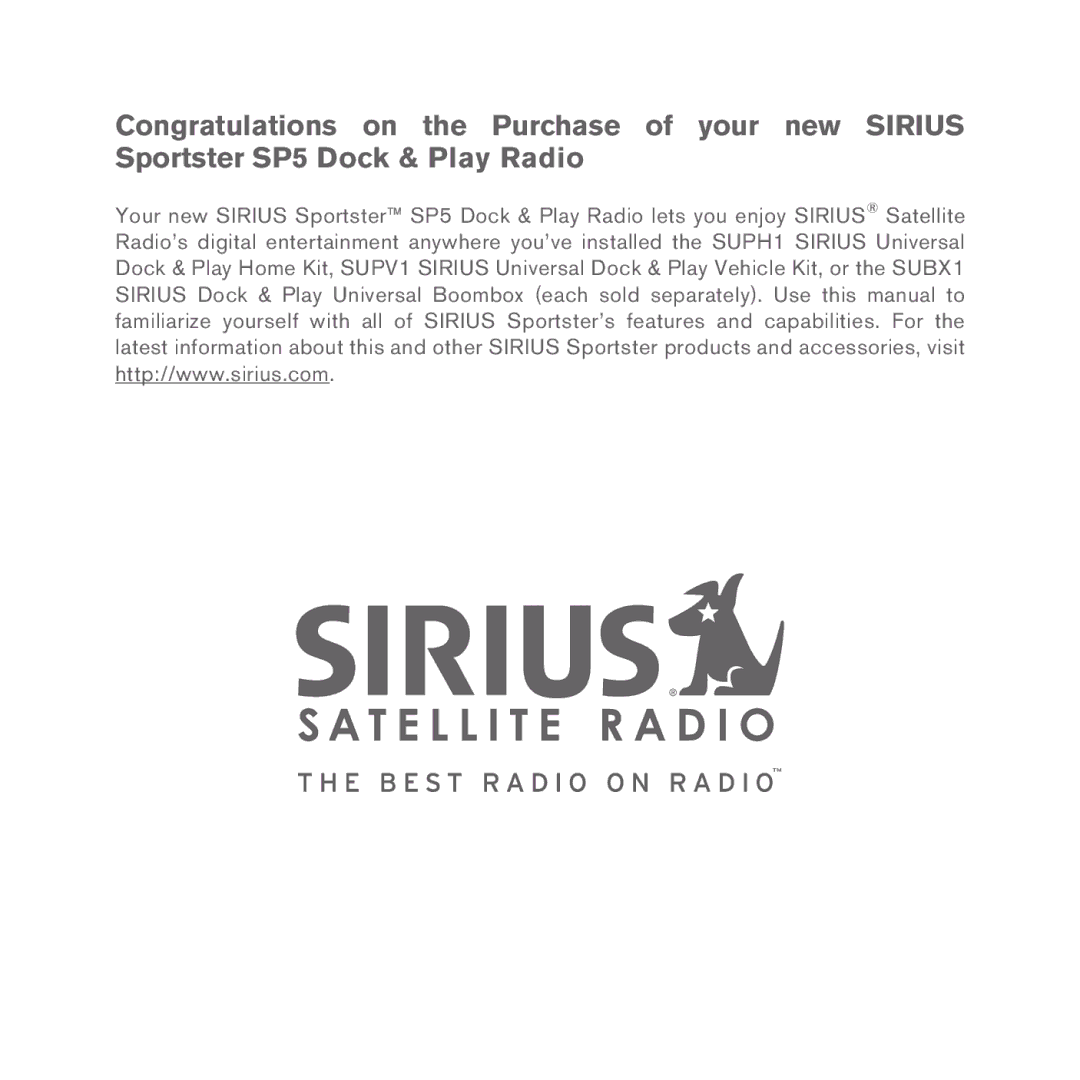 Sirius Satellite Radio 5 manual 