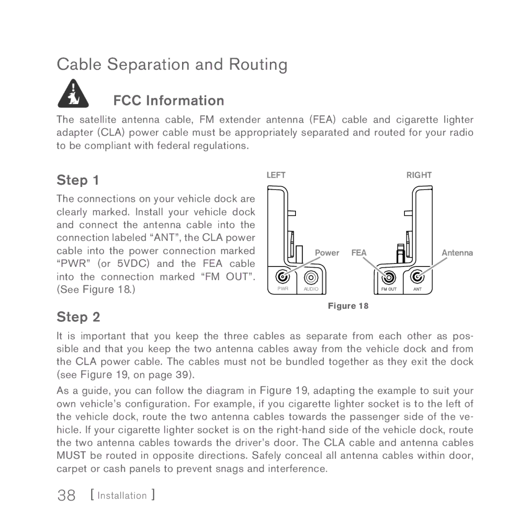 Sirius Satellite Radio 5 manual Cable Separation and Routing, FCC Information 