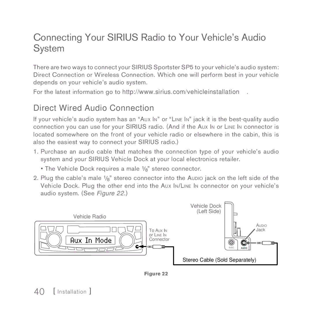 Sirius Satellite Radio 5 manual Connecting Your Sirius Radio to Your Vehicle’s Audio System, Direct Wired Audio Connection 