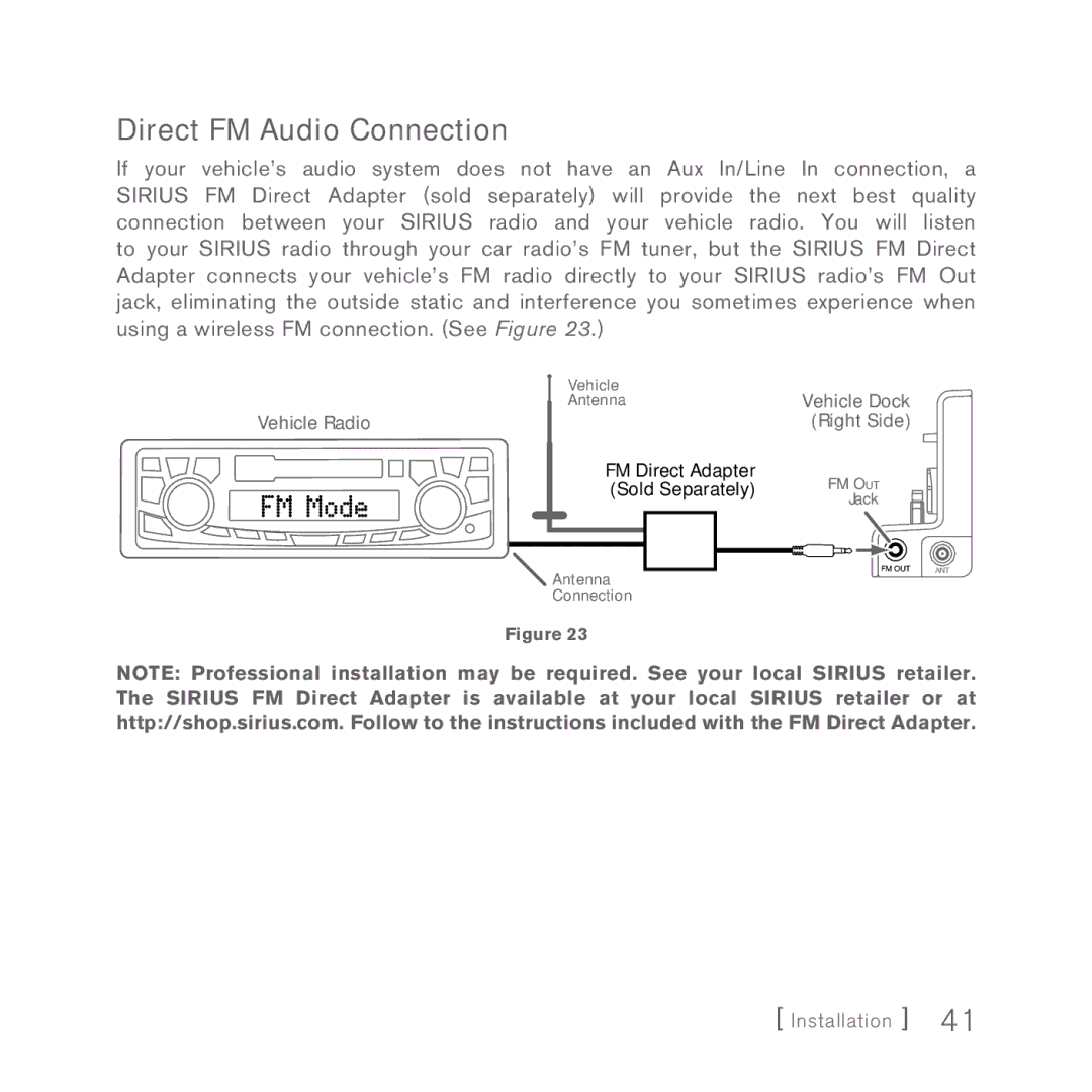 Sirius Satellite Radio 5 manual Direct FM Audio Connection 