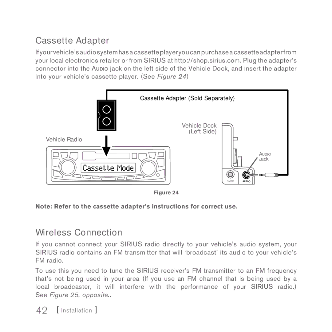 Sirius Satellite Radio 5 manual Cassette Adapter 