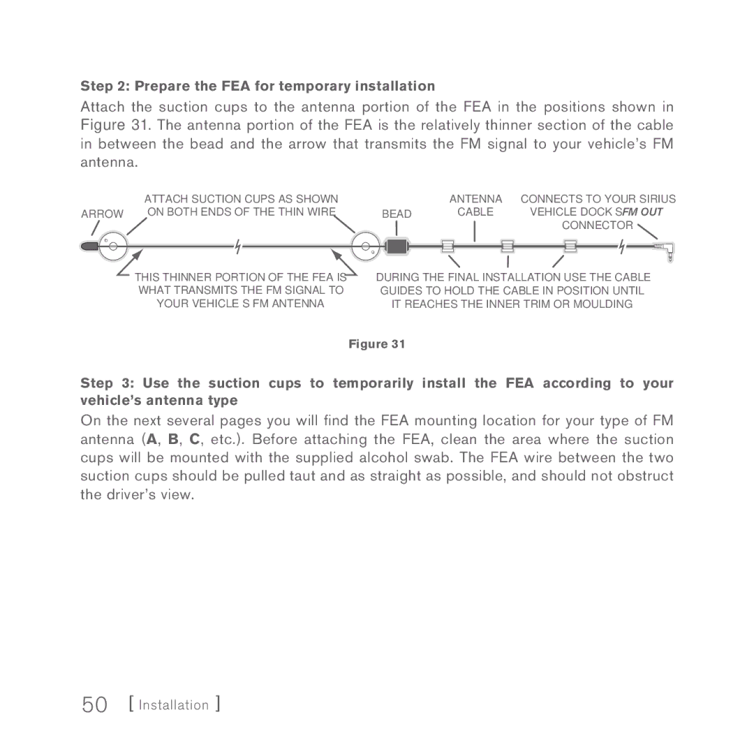 Sirius Satellite Radio 5 manual Prepare the FEA for temporary installation 