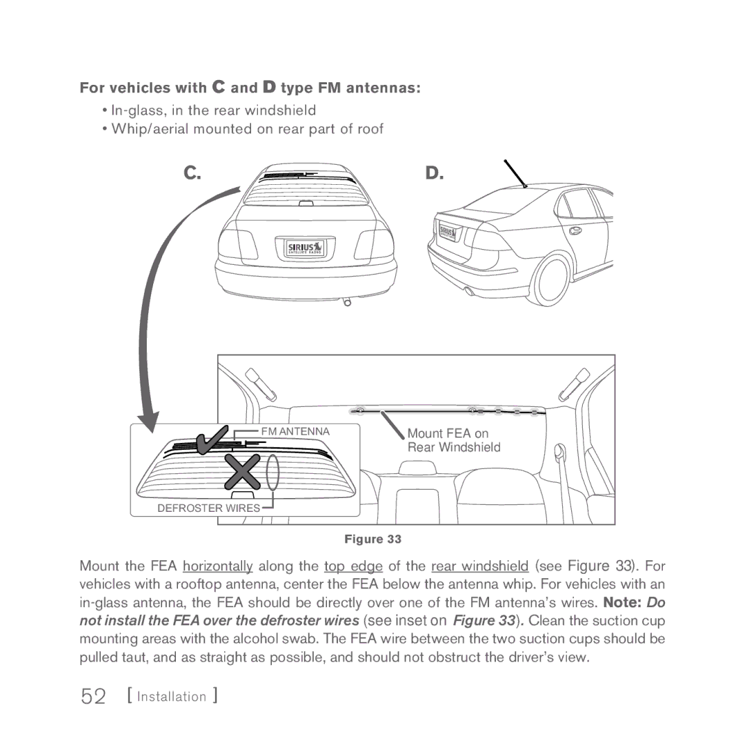 Sirius Satellite Radio 5 manual For vehicles with C and D type FM antennas 