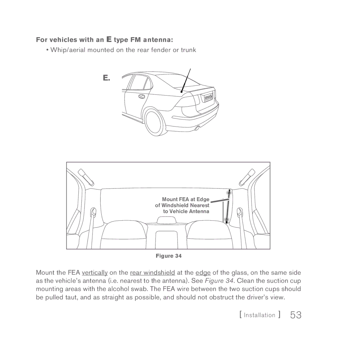 Sirius Satellite Radio 5 manual For vehicles with an E type FM antenna 