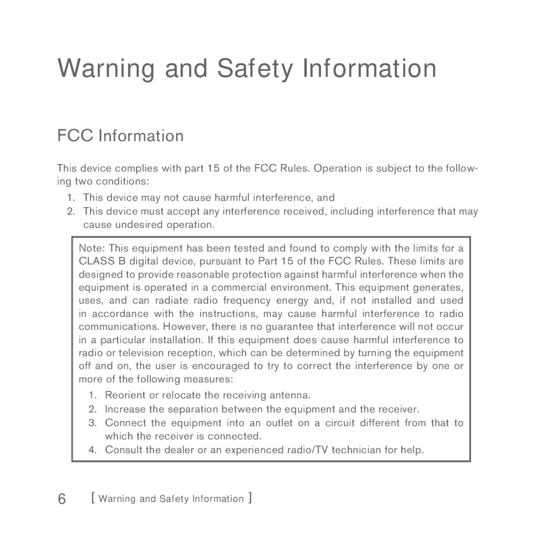 Sirius Satellite Radio 5 manual FCC Information 