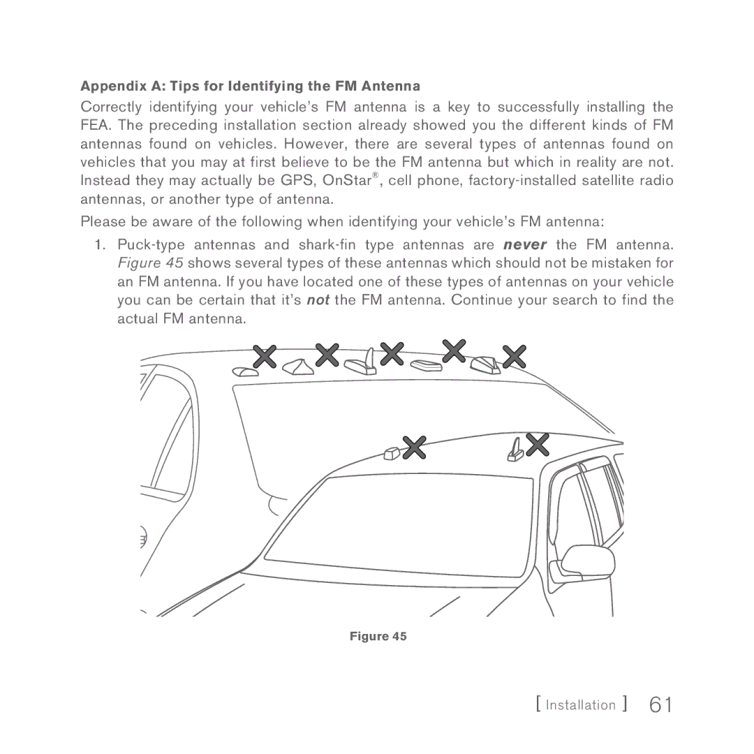 Sirius Satellite Radio 5 manual Appendix a Tips for Identifying the FM Antenna 