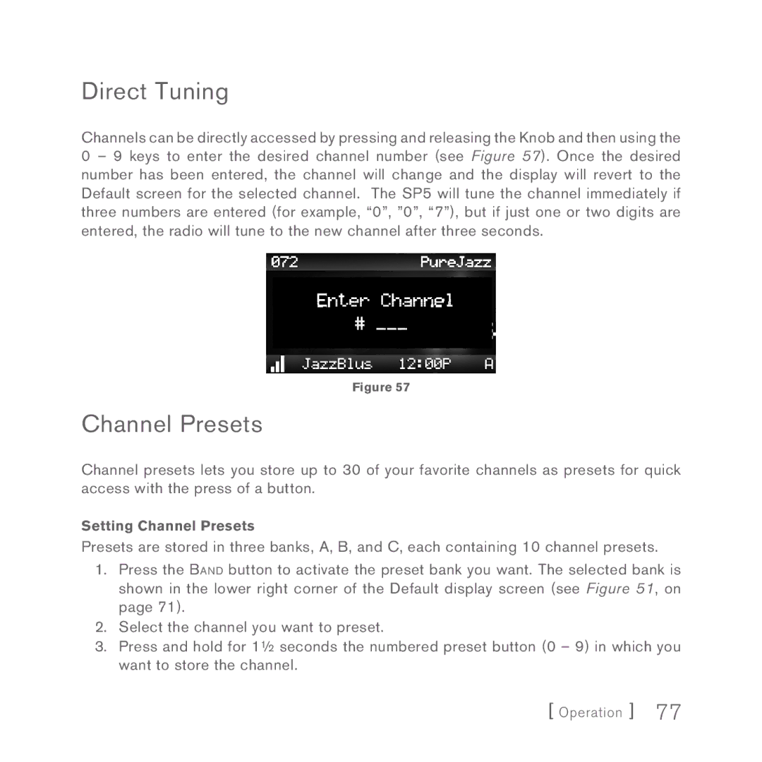 Sirius Satellite Radio 5 manual Direct Tuning, Channel Presets 