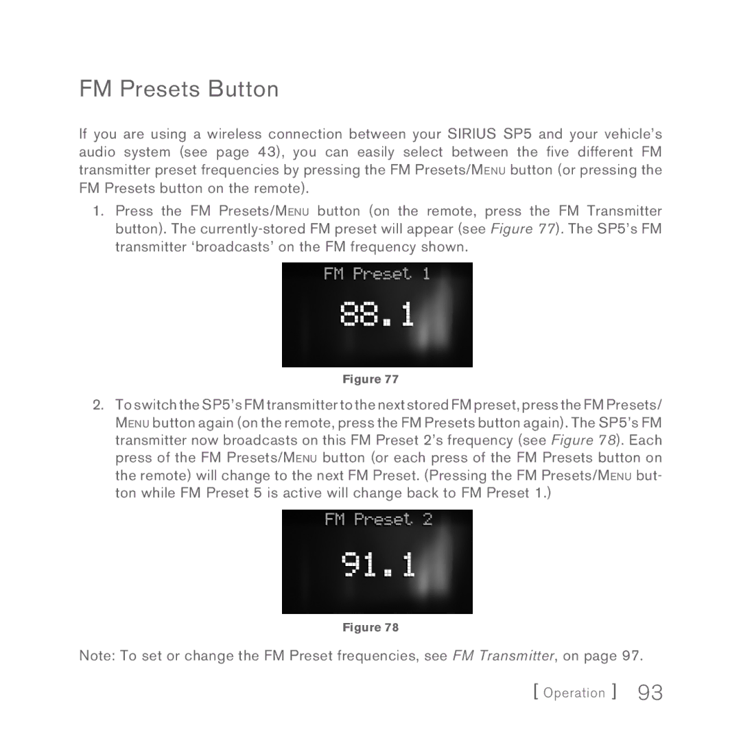 Sirius Satellite Radio 5 manual FM Presets Button 