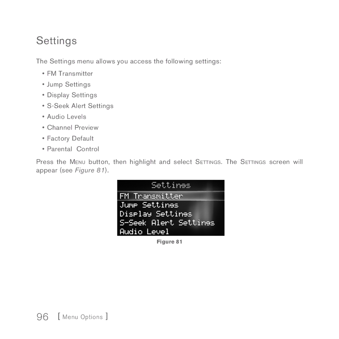 Sirius Satellite Radio 5 manual Settings 