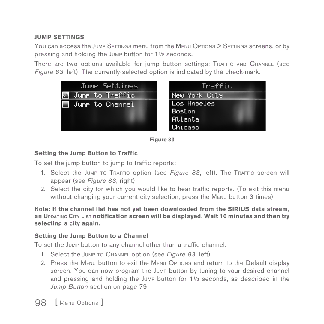 Sirius Satellite Radio 5 manual Jump Settings 