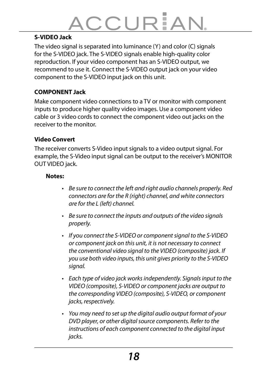 Sirius Satellite Radio 6.1ch Sirius-Ready A/V Surround Receiver manual Component Jack, Video Convert 