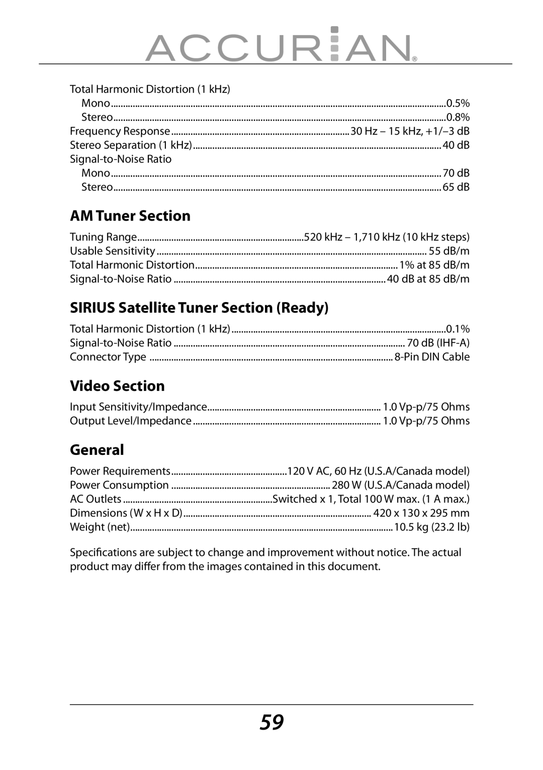 Sirius Satellite Radio 6.1ch Sirius-Ready A/V Surround Receiver AM Tuner Section, Sirius Satellite Tuner Section Ready 