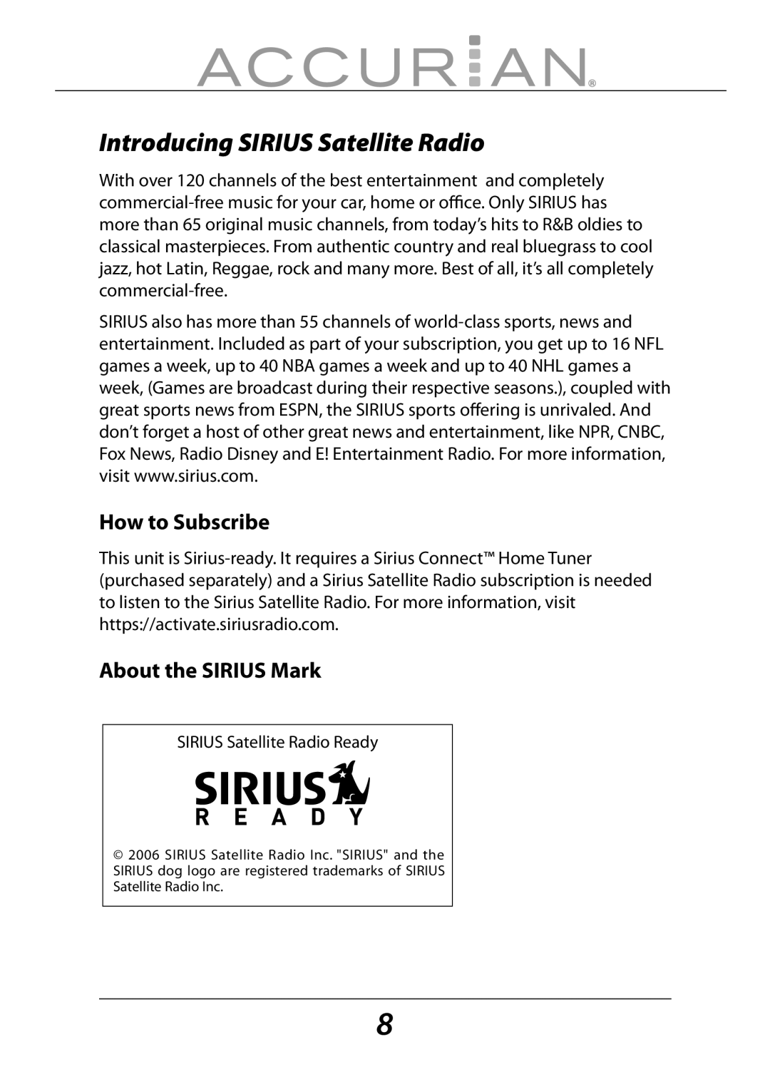 Sirius Satellite Radio 6.1ch Sirius-Ready A/V Surround Receiver manual Introducing Sirius Satellite Radio, How to Subscribe 