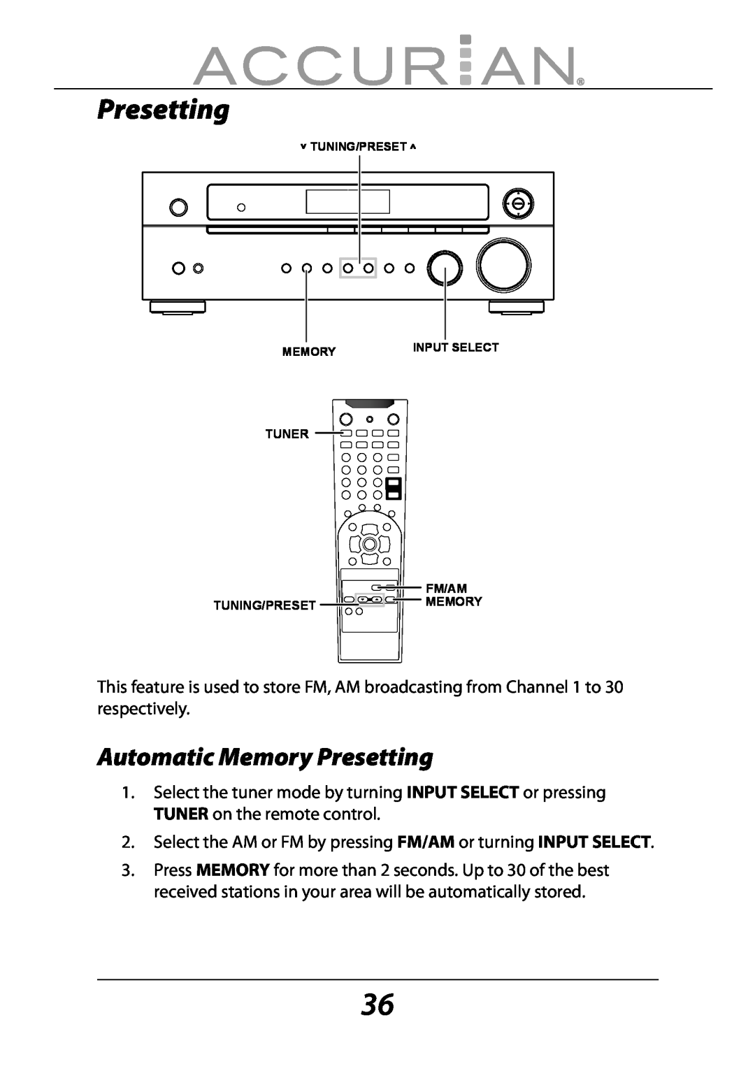 Sirius Satellite Radio 6.1ch Sirius-Ready A/V Surround Receiver manual Automatic Memory Presetting, Input Select 