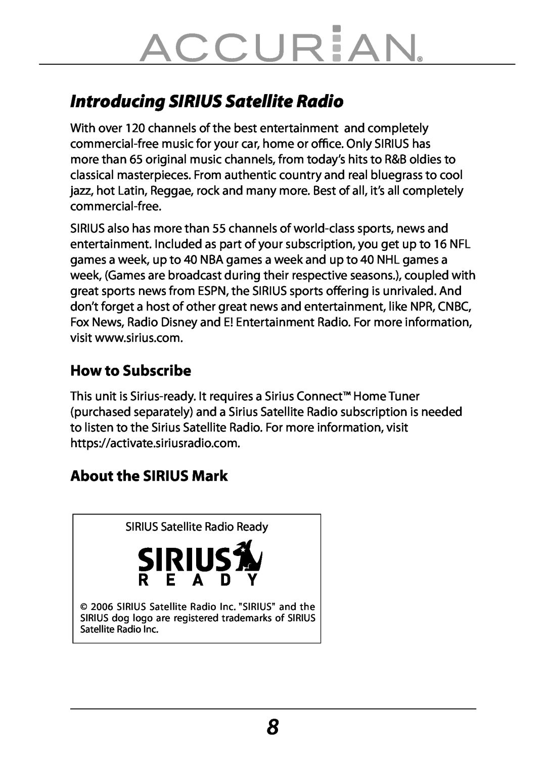 Sirius Satellite Radio 6.1ch Sirius-Ready A/V Surround Receiver manual Introducing SIRIUS Satellite Radio, How to Subscribe 